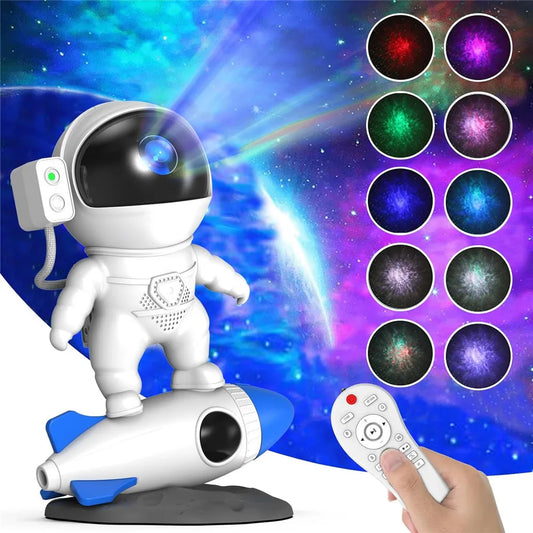 Astronaut Galaxy Starry Sky Projector - Remote-Controlled Rocket Nebula Night Light for Bedrooms